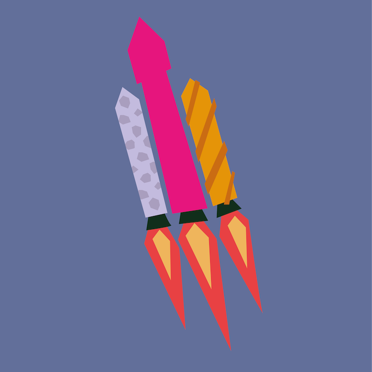Illustrated rocket on a purple background