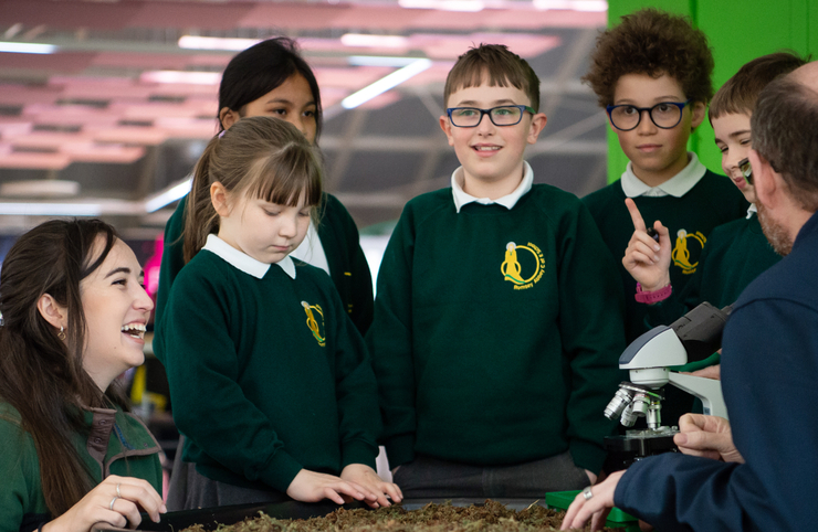 TV presenter Megan McCubbin doing a workshop with some school children at Winchester Science Centre