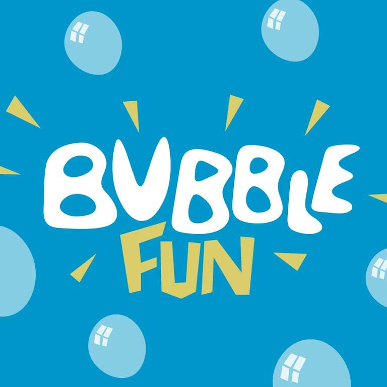 The words bubble fun on a blue background surround by illustrated bubbles