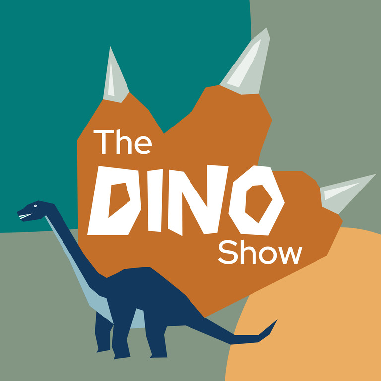 An illustrated dinosaur on top of a dinosaur footprint