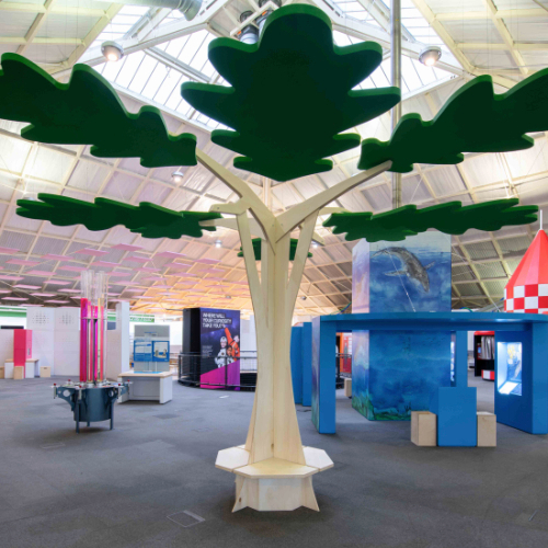 Interactive science exhibition photo showing an acoustic tree that helps to improve noise levels in the Science Centre