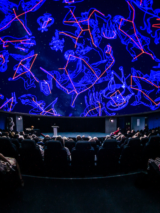 Planetarium photo showing an audience looking at stars on the screen